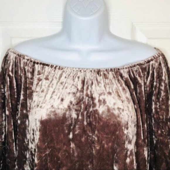 Neiman Marcus Sanctuary Crushed Off Shoulder Velvet Top Julia Ruffle Mink M NWT - Picture 4 of 11